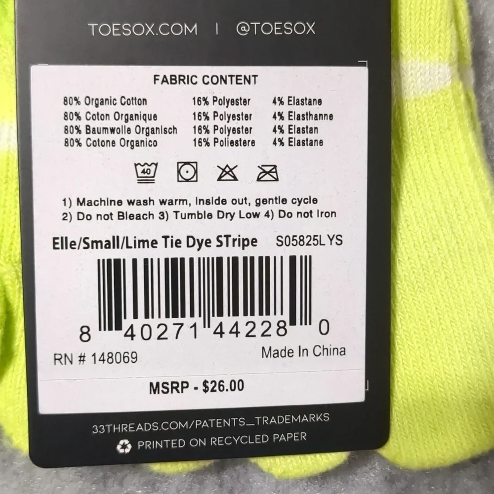 Toesox Lot Of 2 Full Toe Elle Pride Grip Women's Socks Size Small (6-8)